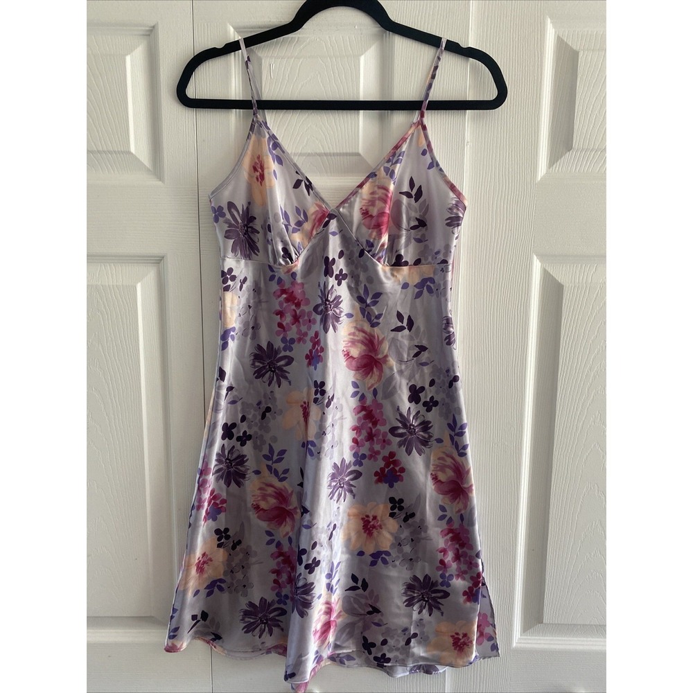 BHS Vintage Floral Satin Slip Nightgown Womens Size 10 Lilac Purple Y2K Lingerie